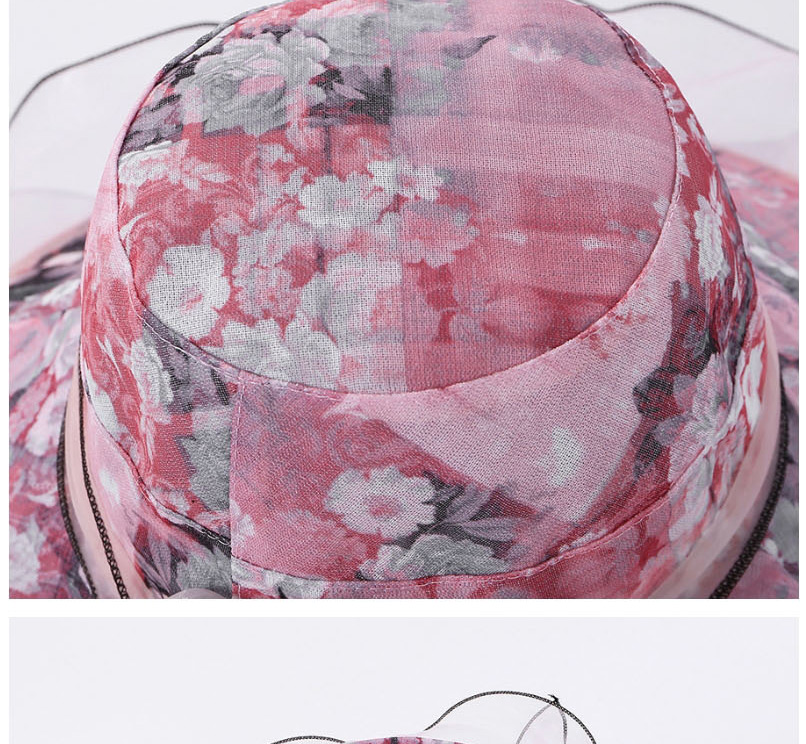 Fashion Pink Flower Cloth Big Brim Mesh Gauze Sun Hat,Sun Hats