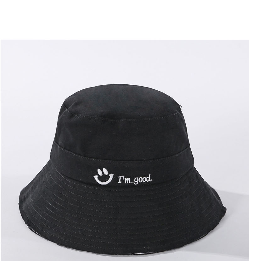 Fashion Black Smiley Letter Embroidered Three-dimensional Cotton Fisherman Hat,Sun Hats