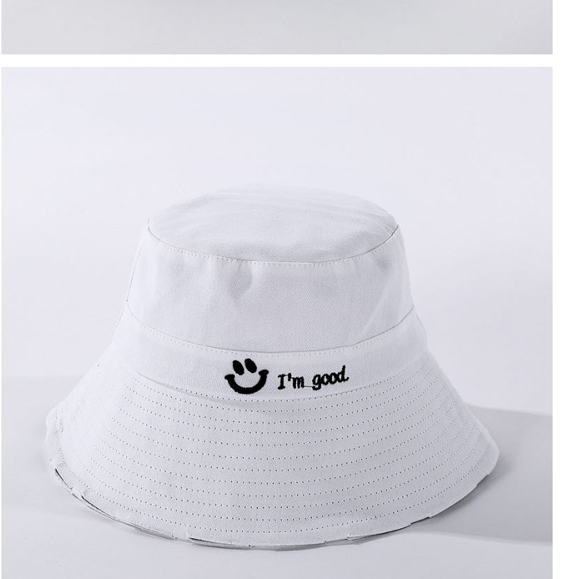 Fashion White Smiley Letter Embroidered Three-dimensional Cotton Fisherman Hat,Sun Hats
