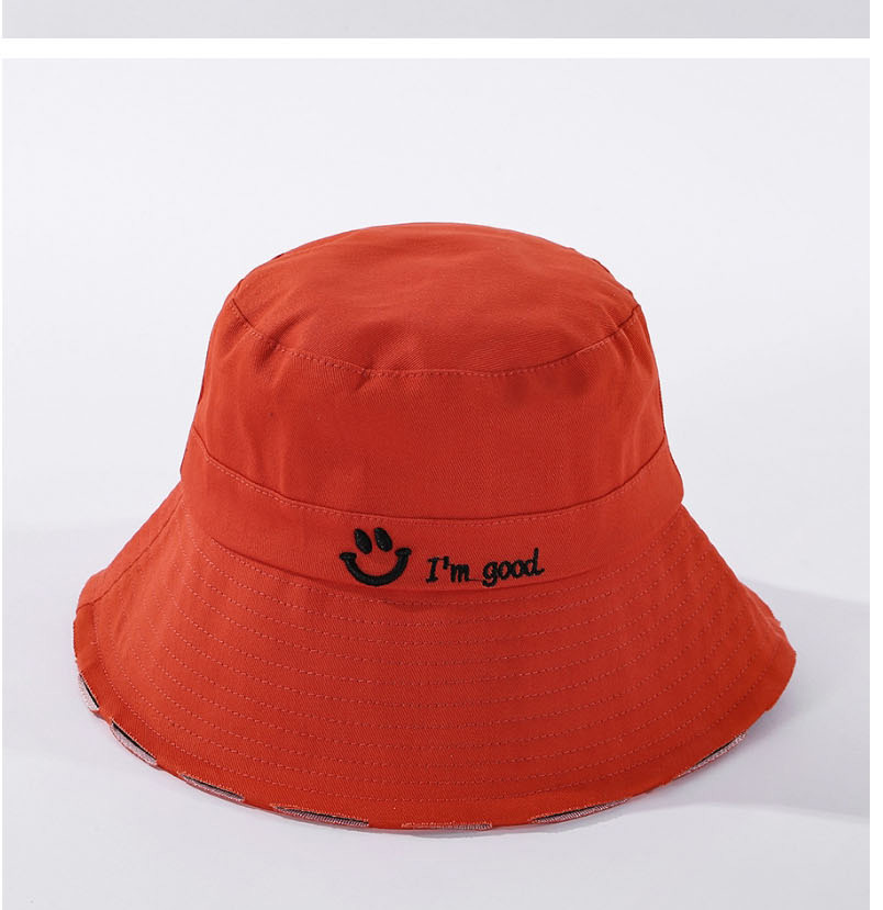 Fashion Orange Smiley Letter Embroidered Three-dimensional Cotton Fisherman Hat,Sun Hats