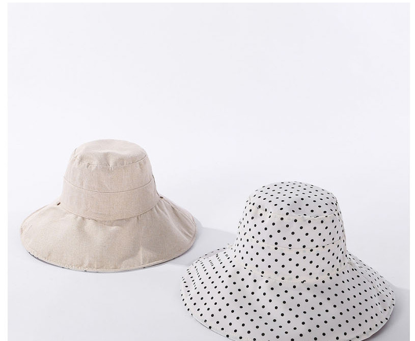 Fashion Beige Double-sided Foldable Cotton And Linen Fisherman Hat,Sun Hats