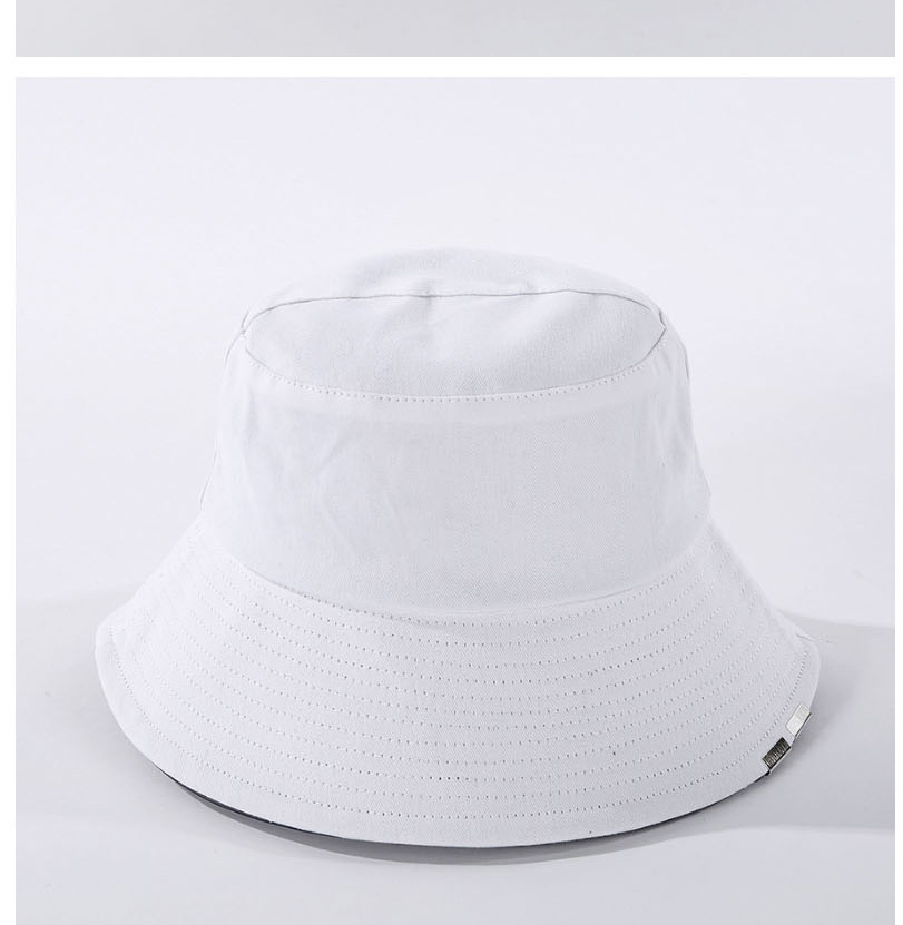 Fashion White Pure Color Metal Patch Cotton Fisherman Hat,Sun Hats