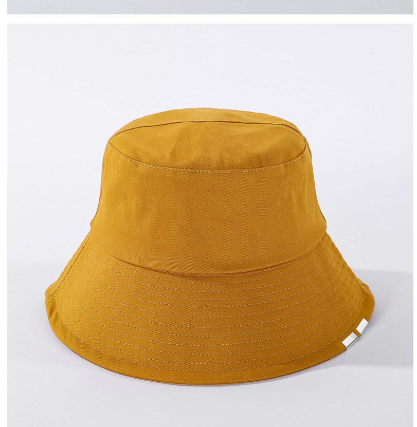 Fashion Yellow Pure Color Metal Patch Cotton Fisherman Hat,Sun Hats