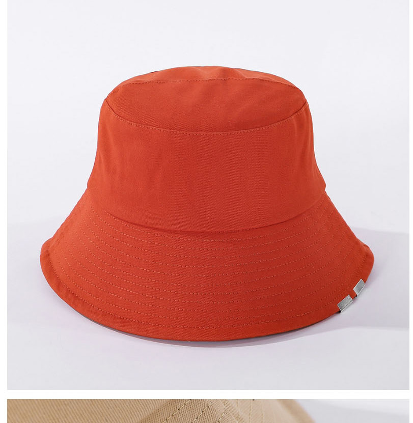 Fashion Orange Pure Color Metal Patch Cotton Fisherman Hat,Sun Hats