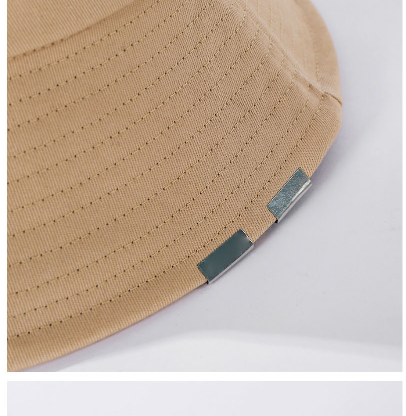 Fashion Khaki Pure Color Metal Patch Cotton Fisherman Hat,Sun Hats