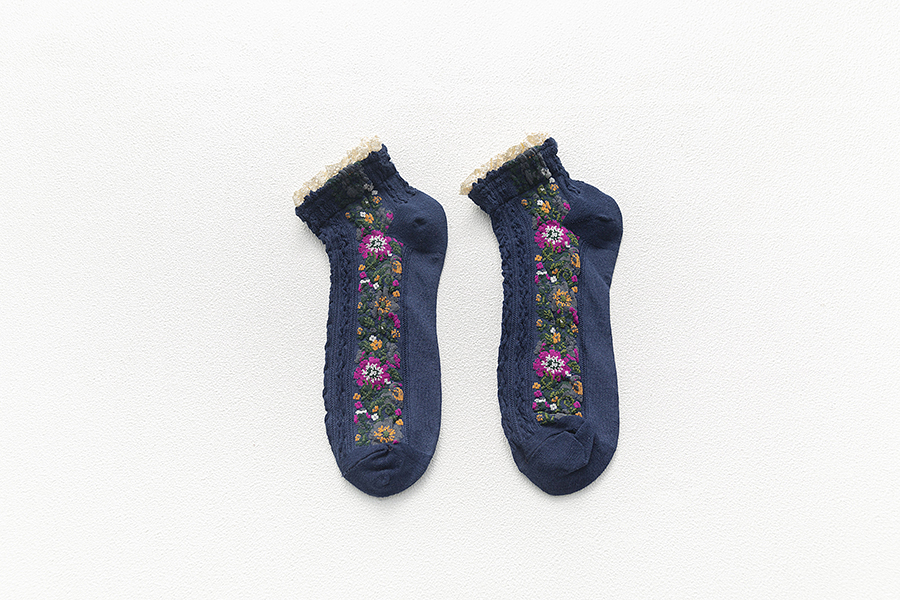 Fashion Navy Lace Floral Stitching Cotton Socks,Fashion Socks