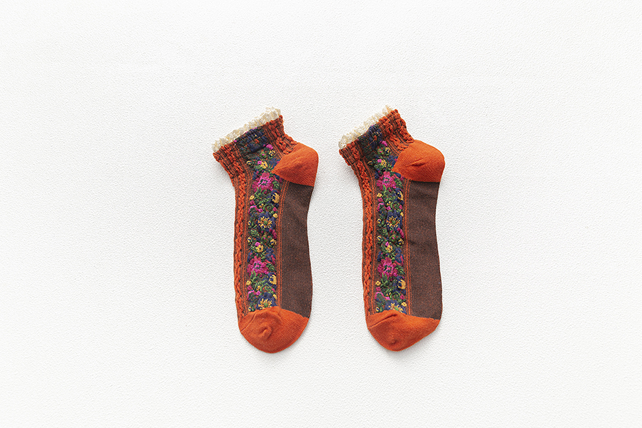 Fashion Orange Lace Floral Stitching Cotton Socks,Fashion Socks