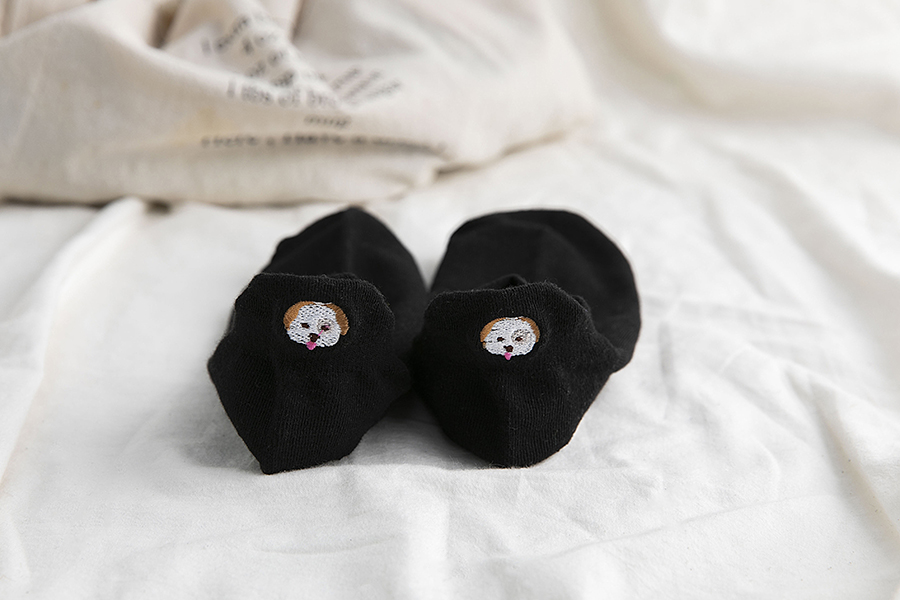 Fashion Black Heel Puppy Embroidered Cotton Socks,Fashion Socks