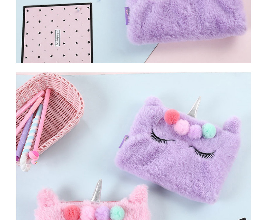 Fashion Violet Unicorn Plush Eyelash Pencil Case,Pencil Case/Paper Bags
