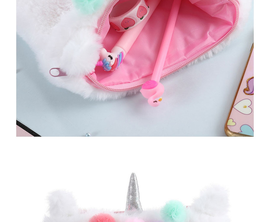 Fashion Light Pink Unicorn Plush Eyelash Pencil Case,Pencil Case/Paper Bags