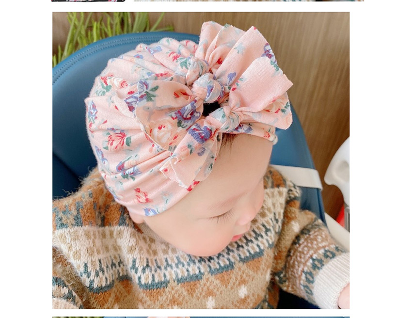 Fashion Pink Borderless Printed Pleated Bow Kids Hat,Children