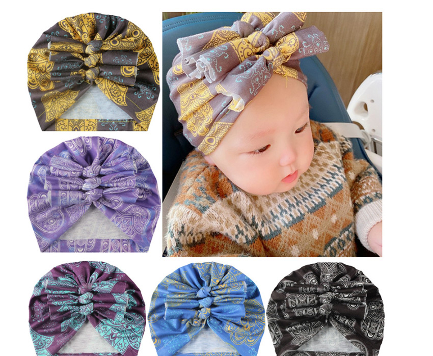 Fashion Blue Polyester Cotton Pleated Bow Hat,Children