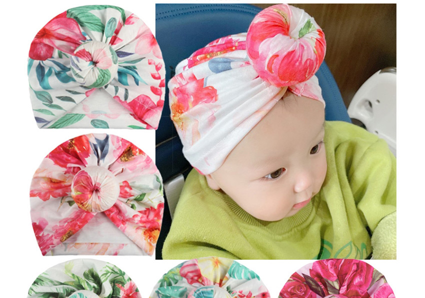 Fashion Green Flower Print Donut Kids Hat,Children