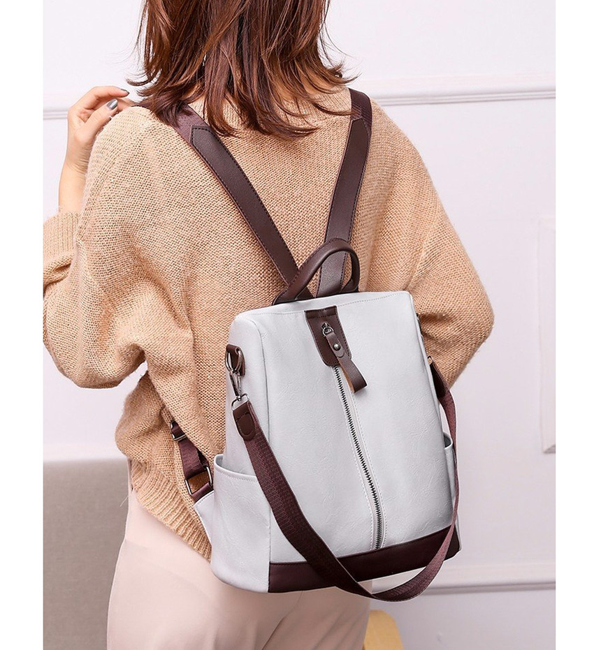 Fashion Light Grey Multifunctional Backpack With Zipper And Contrast Stitching,Backpack
