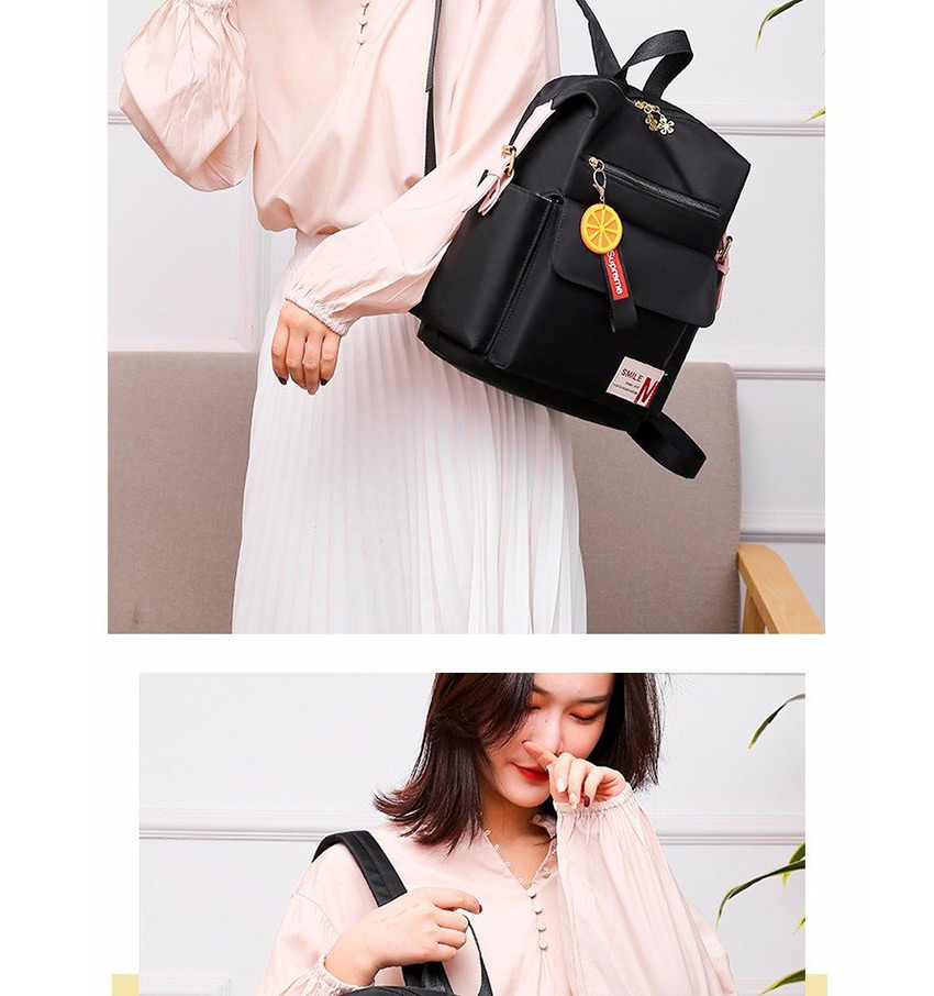 Fashion Black Contrasting Contrasting Letter Logo Flower Zipped Backpack,Backpack
