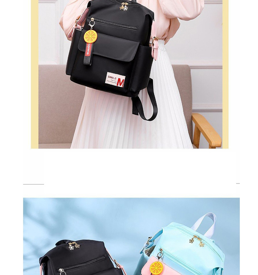Fashion Lake Blue Contrasting Contrasting Letter Logo Flower Zipped Backpack,Backpack