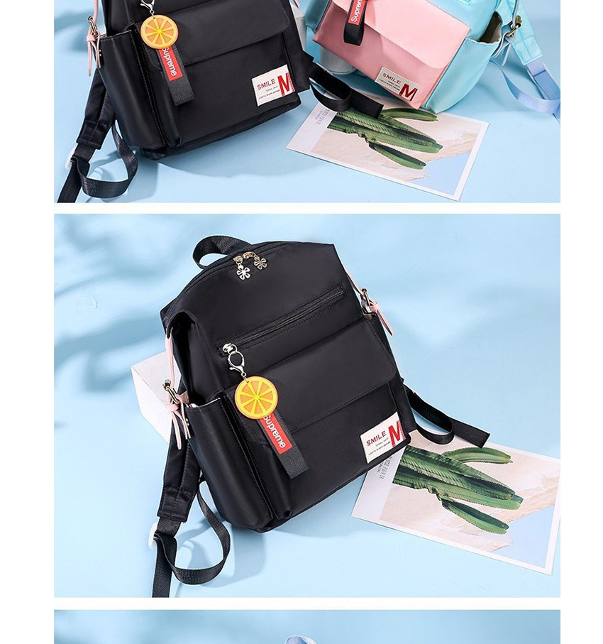 Fashion Lake Blue Contrasting Contrasting Letter Logo Flower Zipped Backpack,Backpack