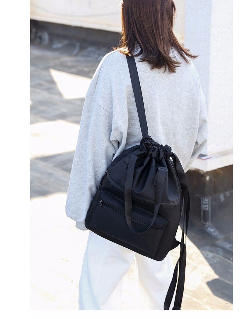 Fashion Black Drawstring Drawstring Nylon Bucket Backpack,Backpack