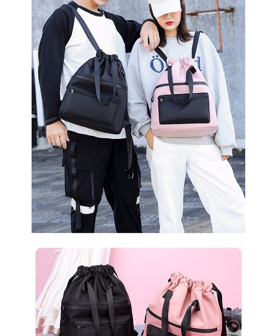 Fashion Black Drawstring Drawstring Nylon Bucket Backpack,Backpack