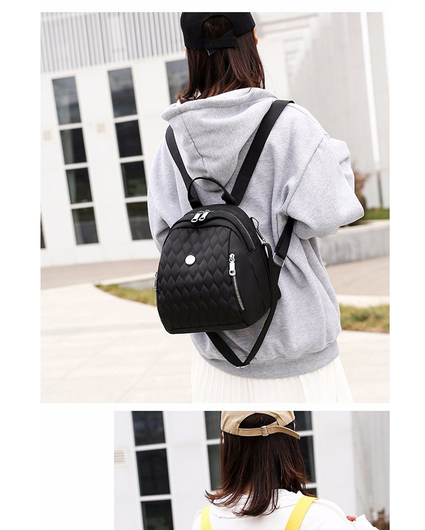 Fashion Black Embroidered Diamond Backpack With Zip,Backpack