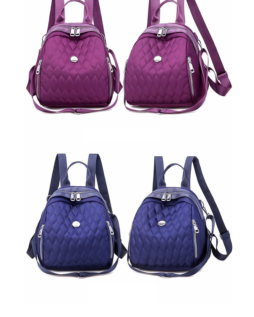 Fashion Purple Embroidered Diamond Backpack With Zip,Backpack