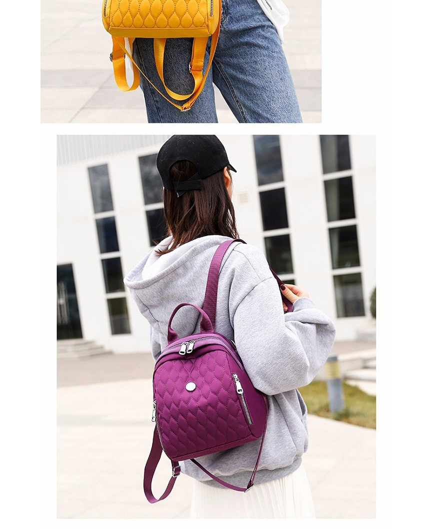 Fashion Purple Embroidered Diamond Backpack With Zip,Backpack
