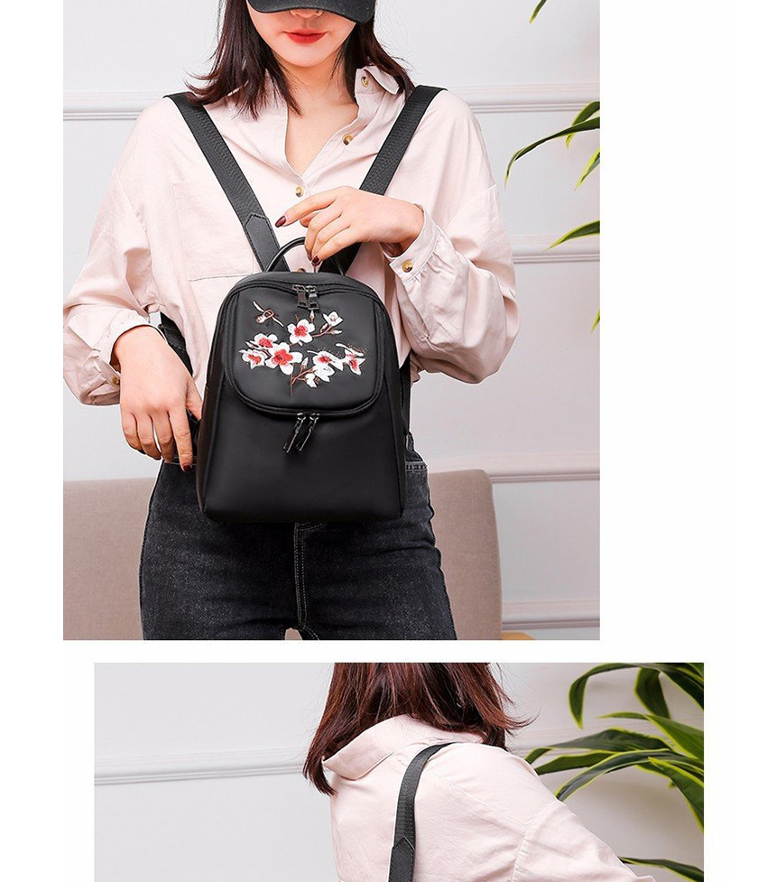 Fashion Black Plum Embroidered Waterproof Nylon Backpack,Backpack