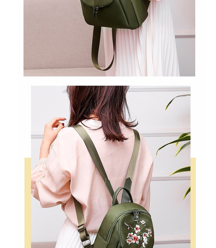 Fashion Green Plum Embroidered Waterproof Nylon Backpack,Backpack