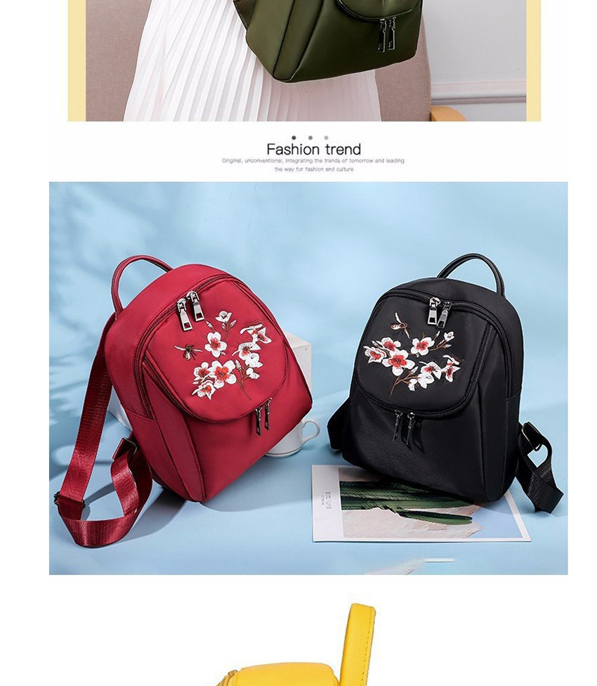 Fashion Green Plum Embroidered Waterproof Nylon Backpack,Backpack
