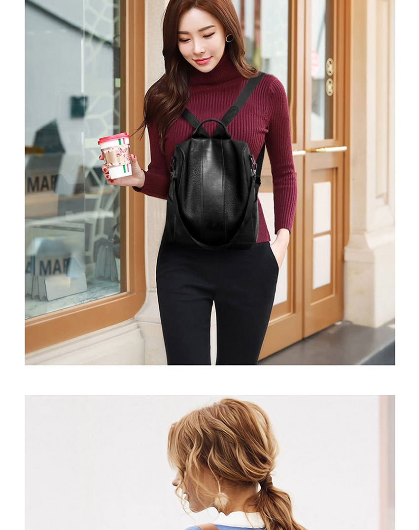 Fashion Black Anti-theft Soft Leather Backpack,Backpack