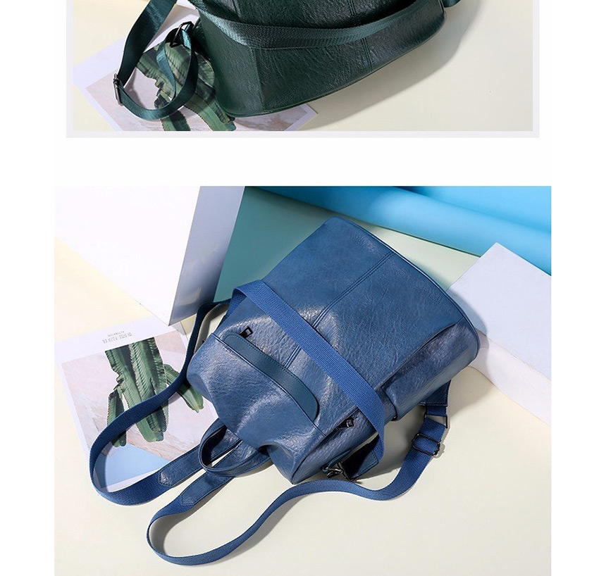 Fashion Blue Pu Soft Leather Stitching Anti-theft Backpack,Backpack