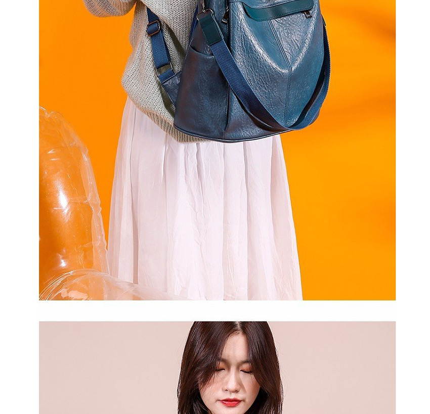 Fashion Blue Pu Soft Leather Stitching Anti-theft Backpack,Backpack