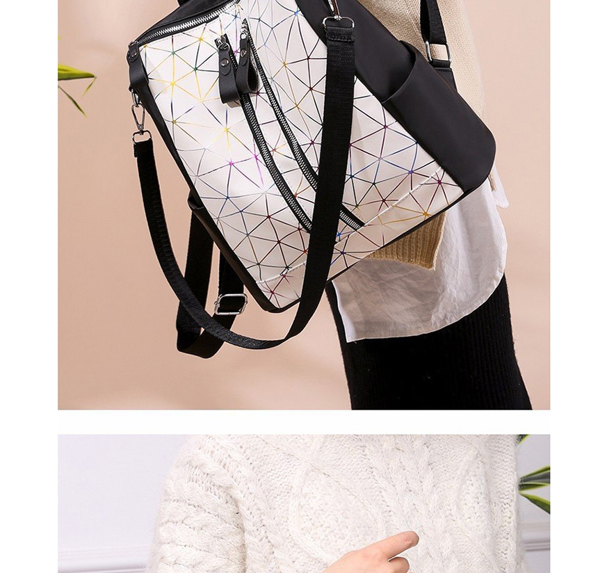 Fashion White Printed Stitched Backpack With Zipper,Backpack