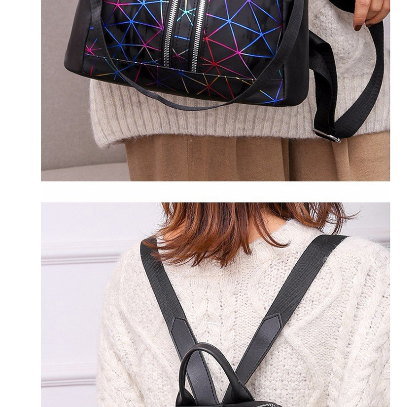 Fashion Black Printed Stitched Backpack With Zipper,Backpack
