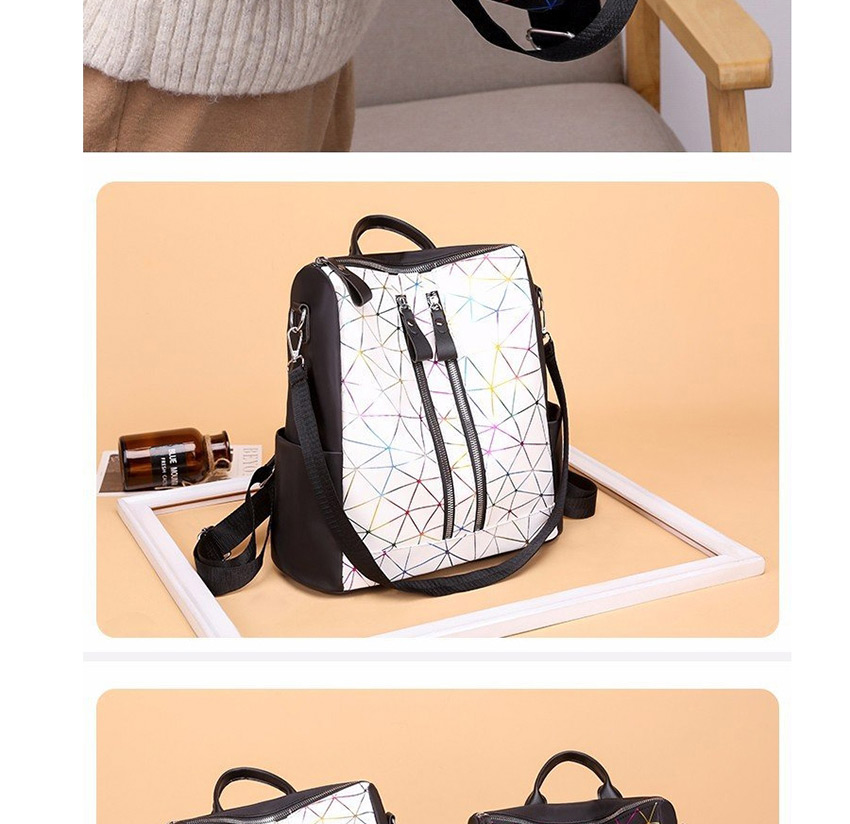 Fashion White Printed Stitched Backpack With Zipper,Backpack