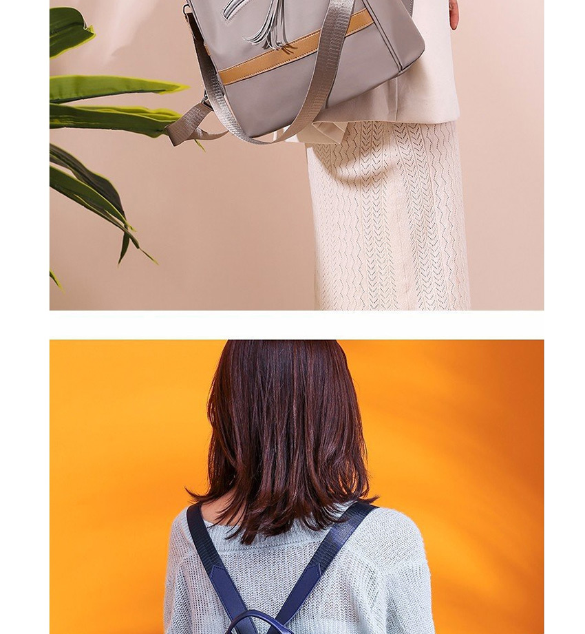 Fashion Blue Anti-theft Multifunctional Tassel Zipper Stitching Backpack,Backpack