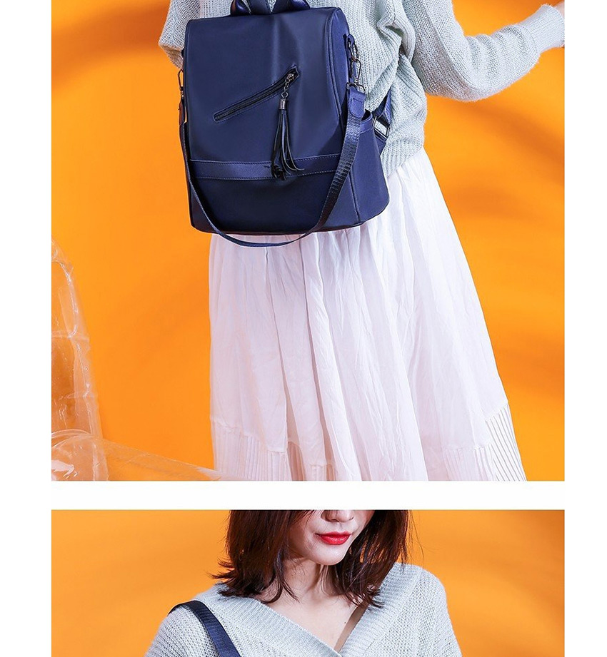Fashion Blue Anti-theft Multifunctional Tassel Zipper Stitching Backpack,Backpack