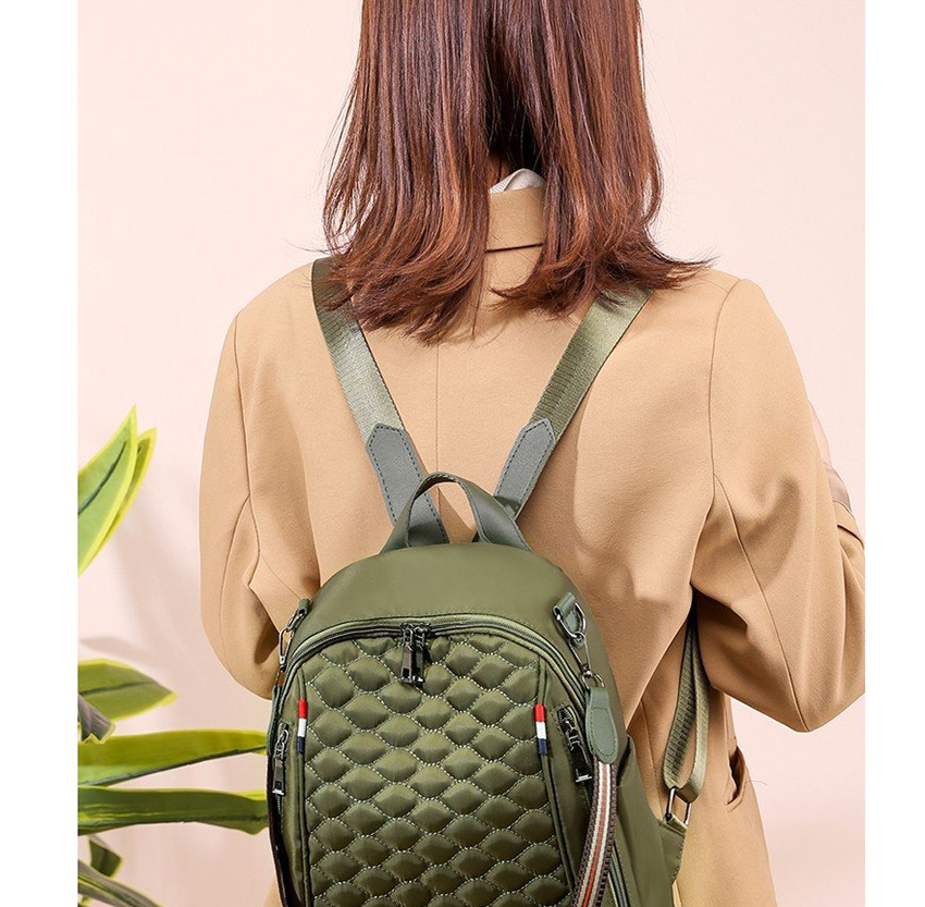 Fashion Green Embroidered Diamond Double Zipper Backpack,Backpack