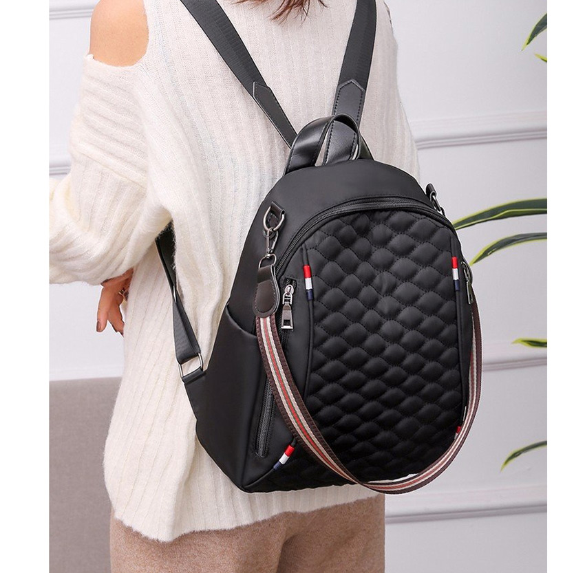 Fashion Black Embroidered Diamond Double Zipper Backpack,Backpack