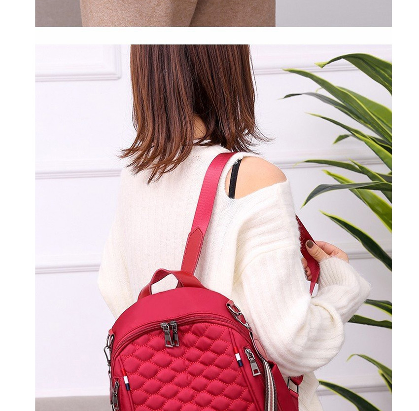Fashion Red Embroidered Diamond Double Zipper Backpack,Backpack