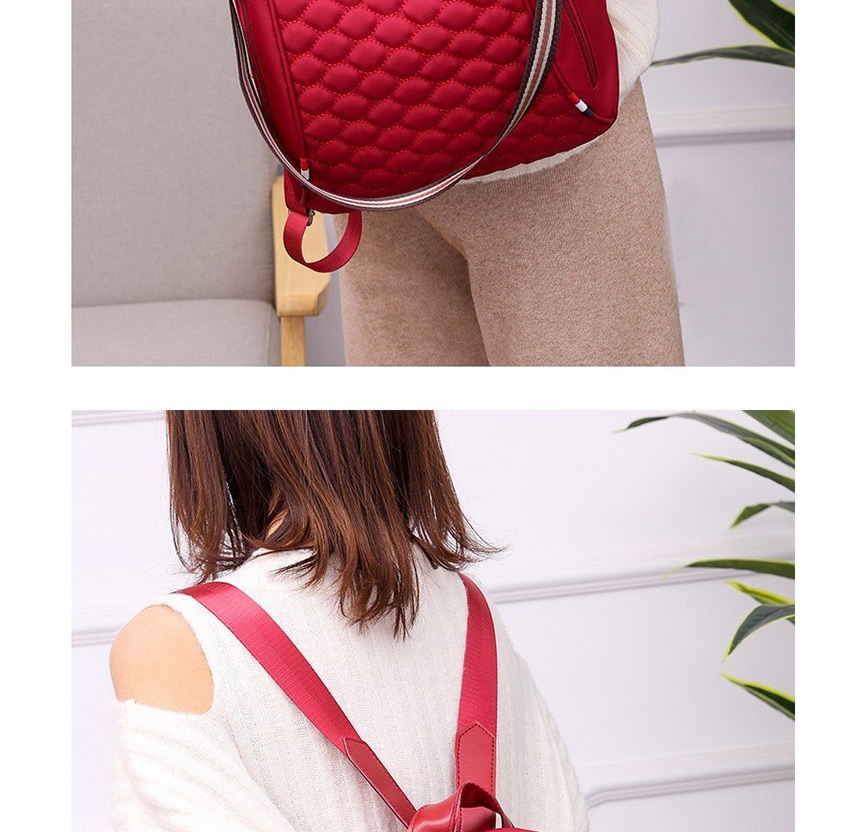 Fashion Red Embroidered Diamond Double Zipper Backpack,Backpack