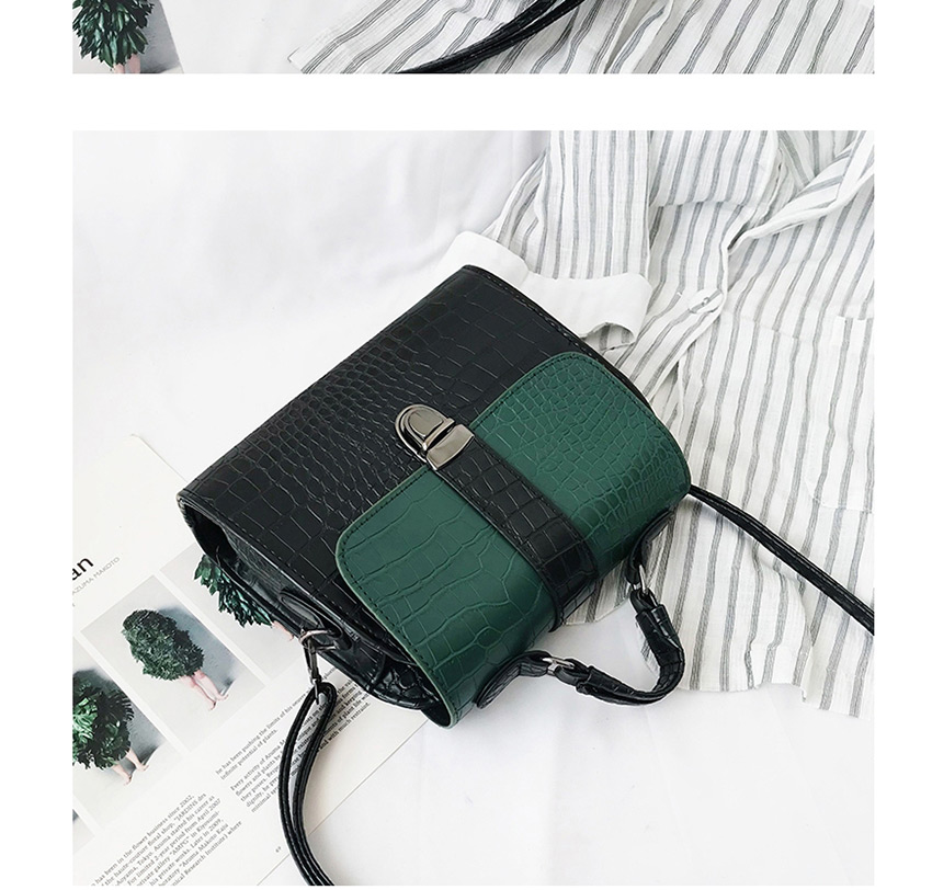 Fashion Green Stone Pattern Chain And Contrast Shoulder Bag,Backpack