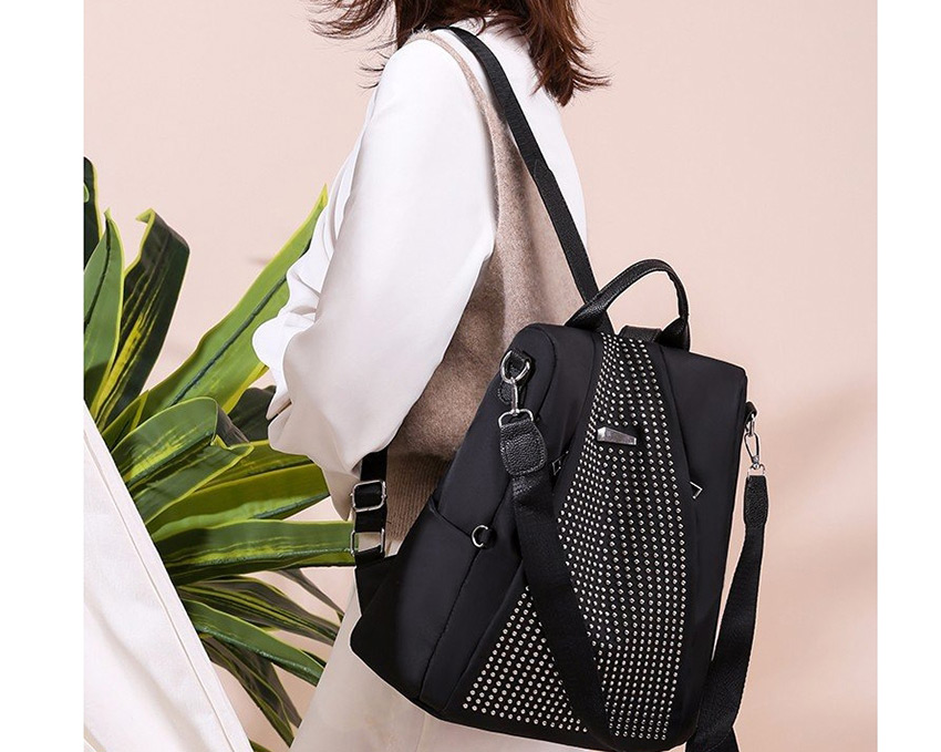Fashion Black Multifunctional Geometric Studs Backpack,Backpack