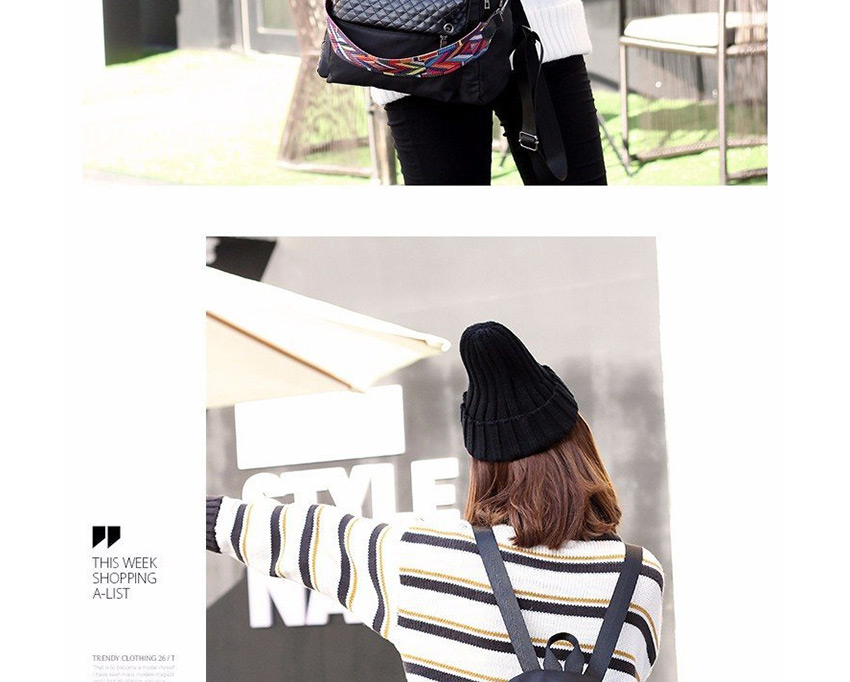 Fashion Black Waterproof Nylon Rhombus Contrast Color Backpack,Backpack