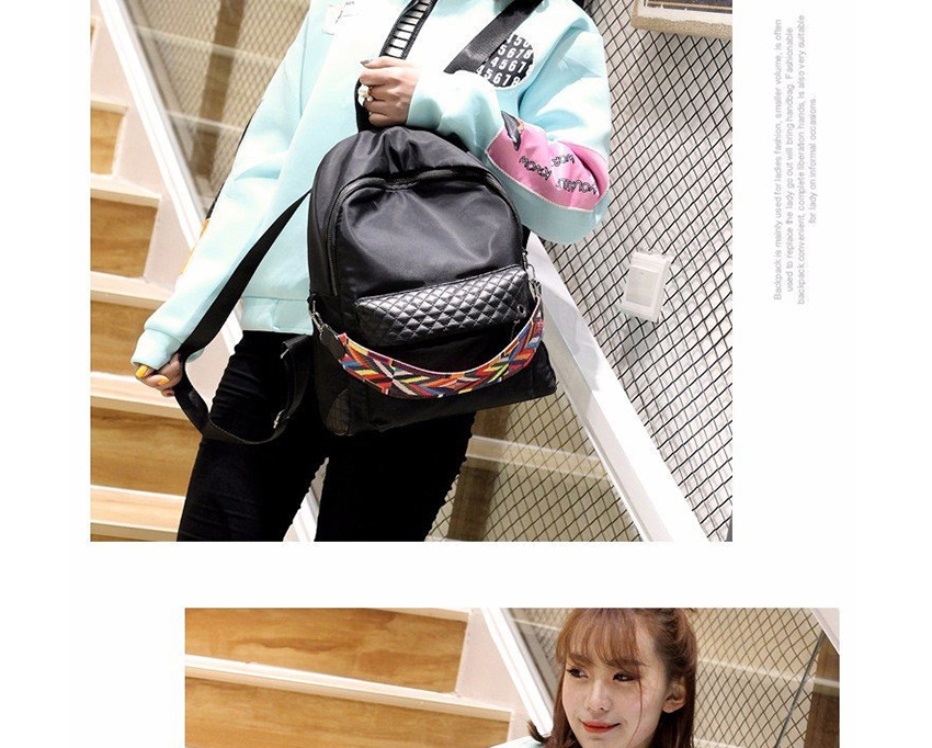 Fashion Black Waterproof Nylon Rhombus Contrast Color Backpack,Backpack