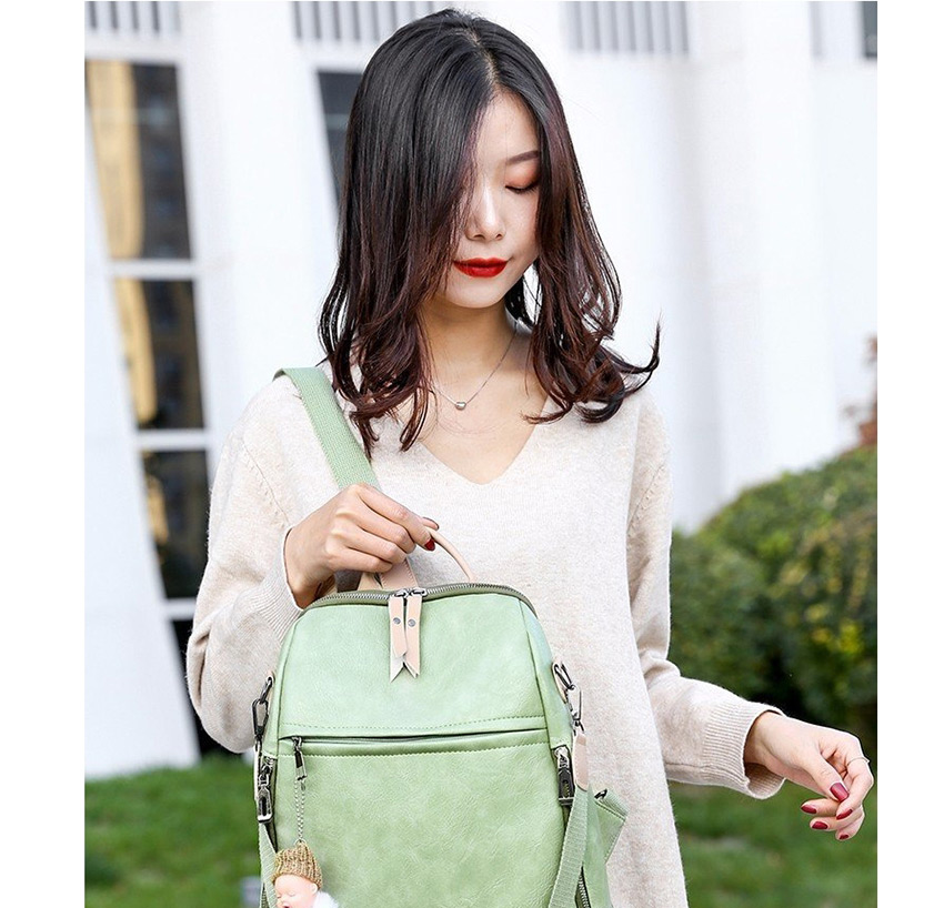 Fashion Light Green Soft Leather Anti-theft And Color Backpack,Backpack