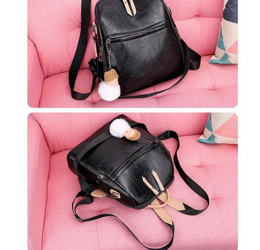 Fashion Black Soft Leather Anti-theft And Color Backpack,Backpack