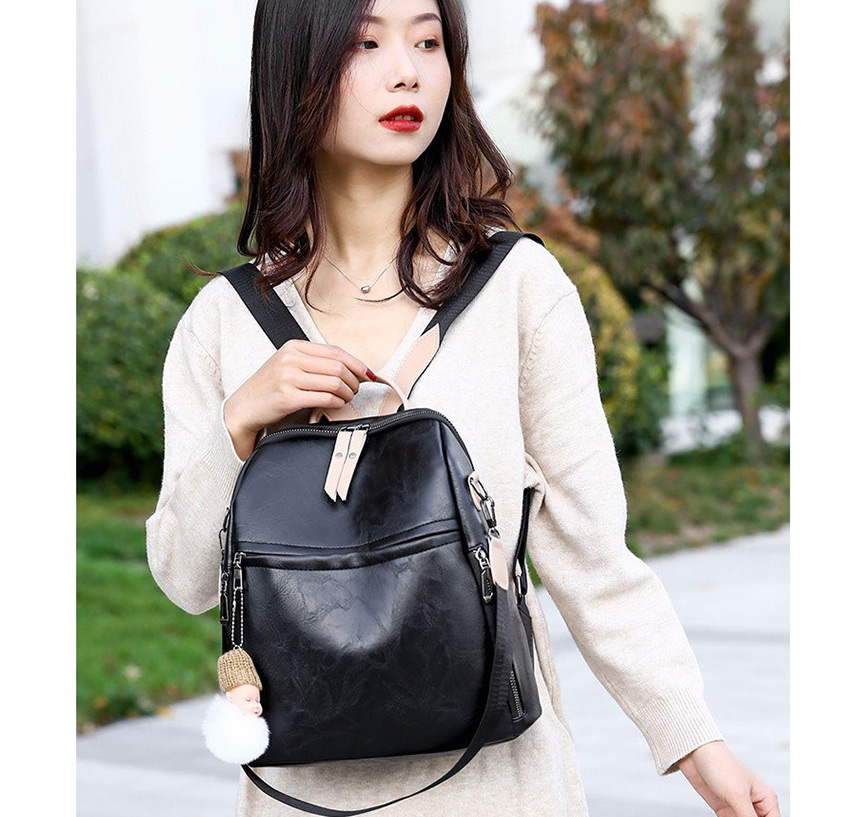 Fashion Black Soft Leather Anti-theft And Color Backpack,Backpack