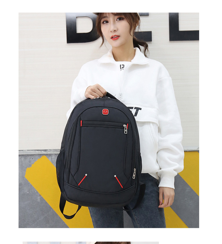 Fashion Black Stitched Contrast Mesh Pocket Backpack,Backpack