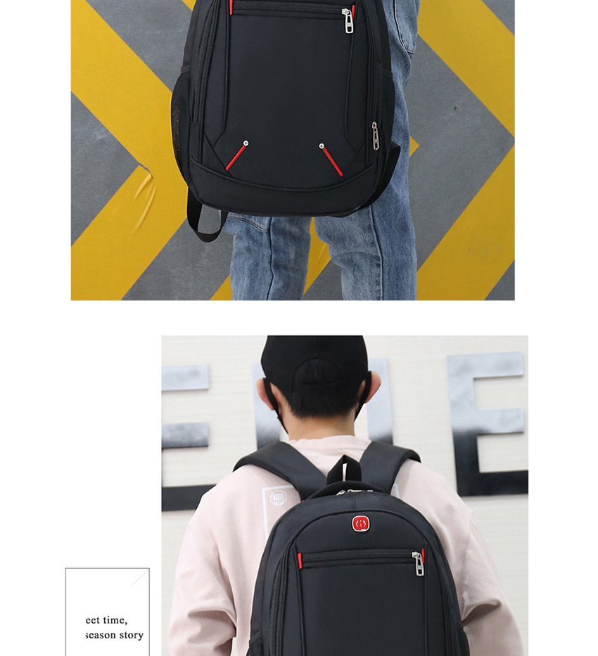 Fashion Black Stitched Contrast Mesh Pocket Backpack,Backpack